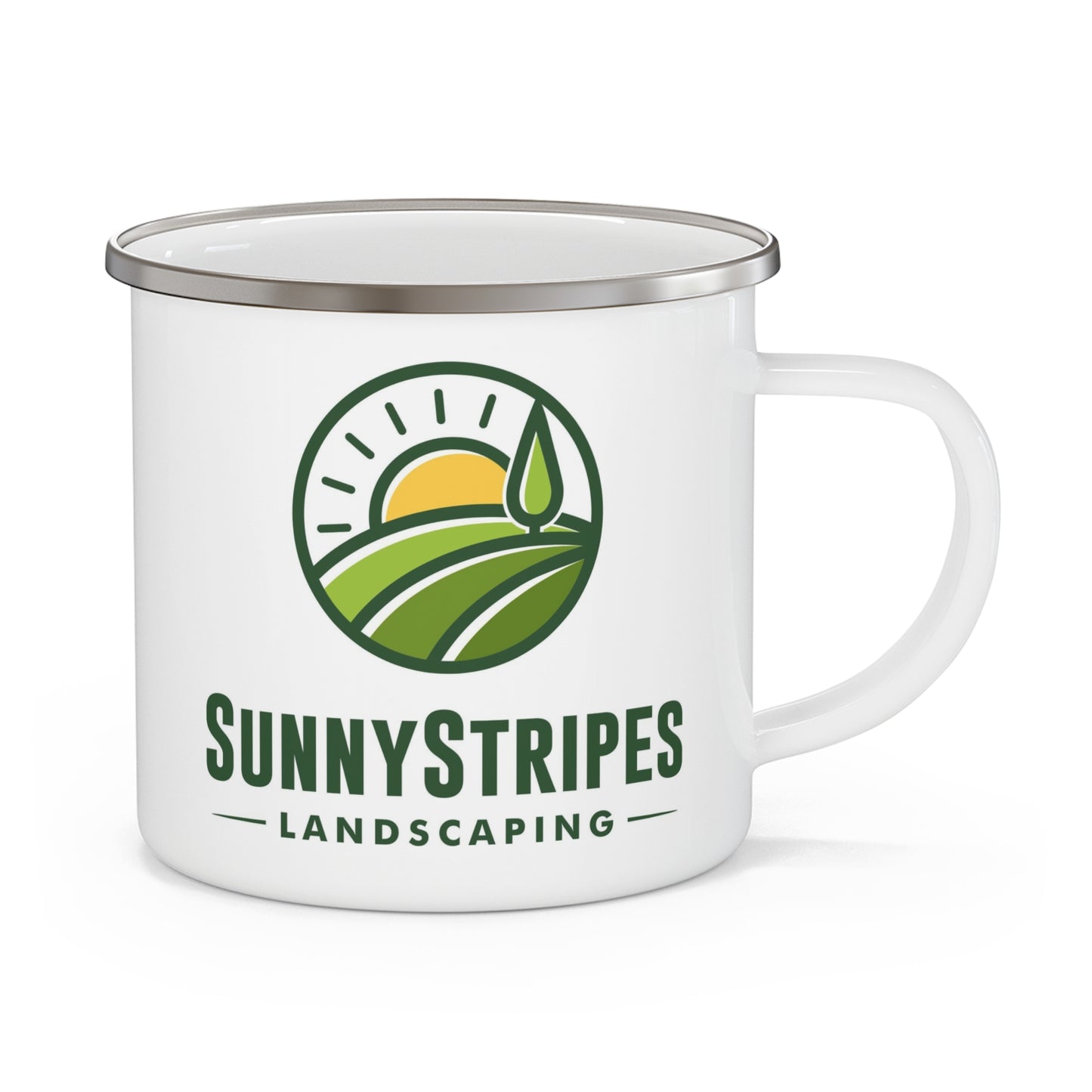 Sunny Stripes Landscaping Enamel Camping Mug - Perfect for Outdoor Enthusiasts & Nature Lovers