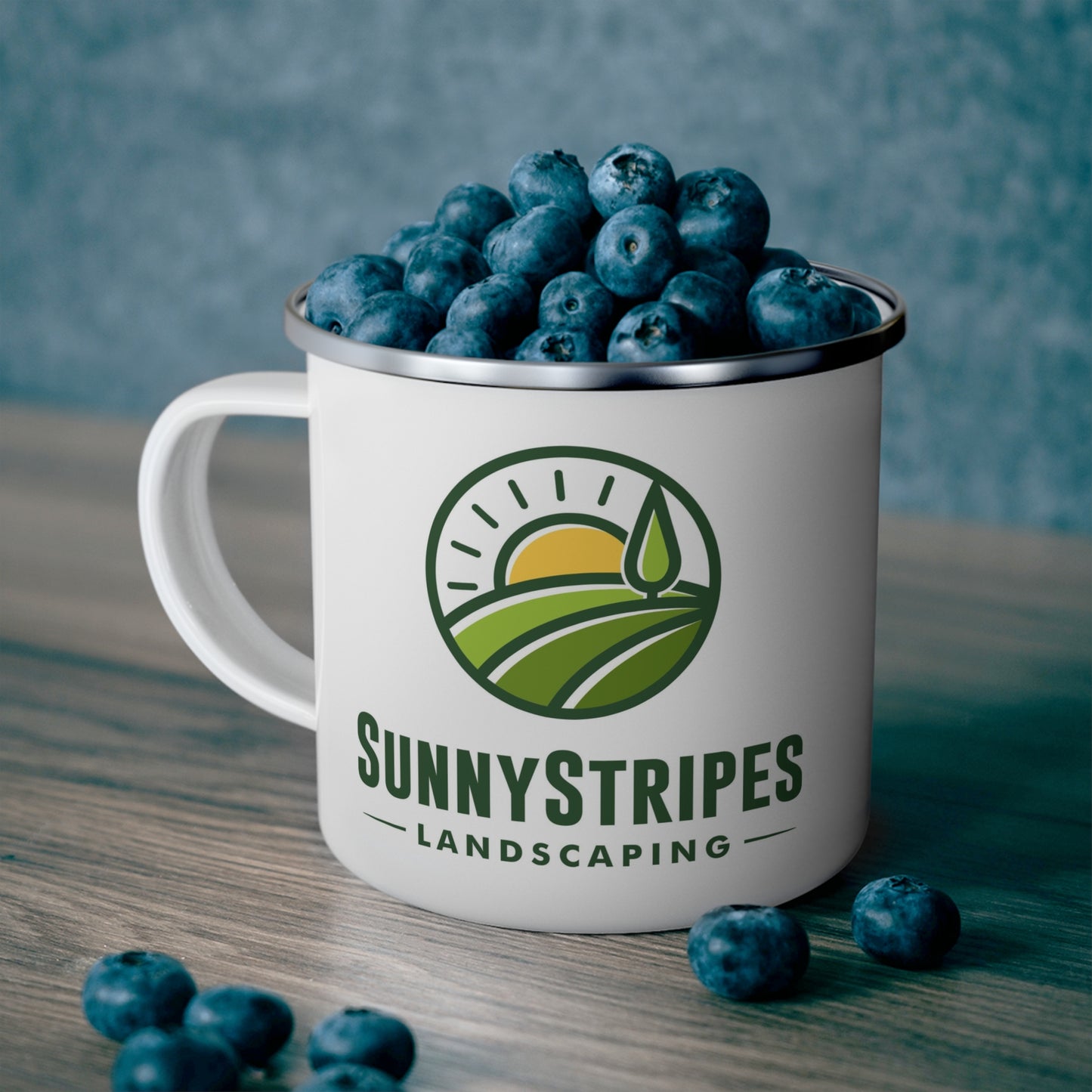 Sunny Stripes Landscaping Enamel Camping Mug - Perfect for Outdoor Enthusiasts & Nature Lovers