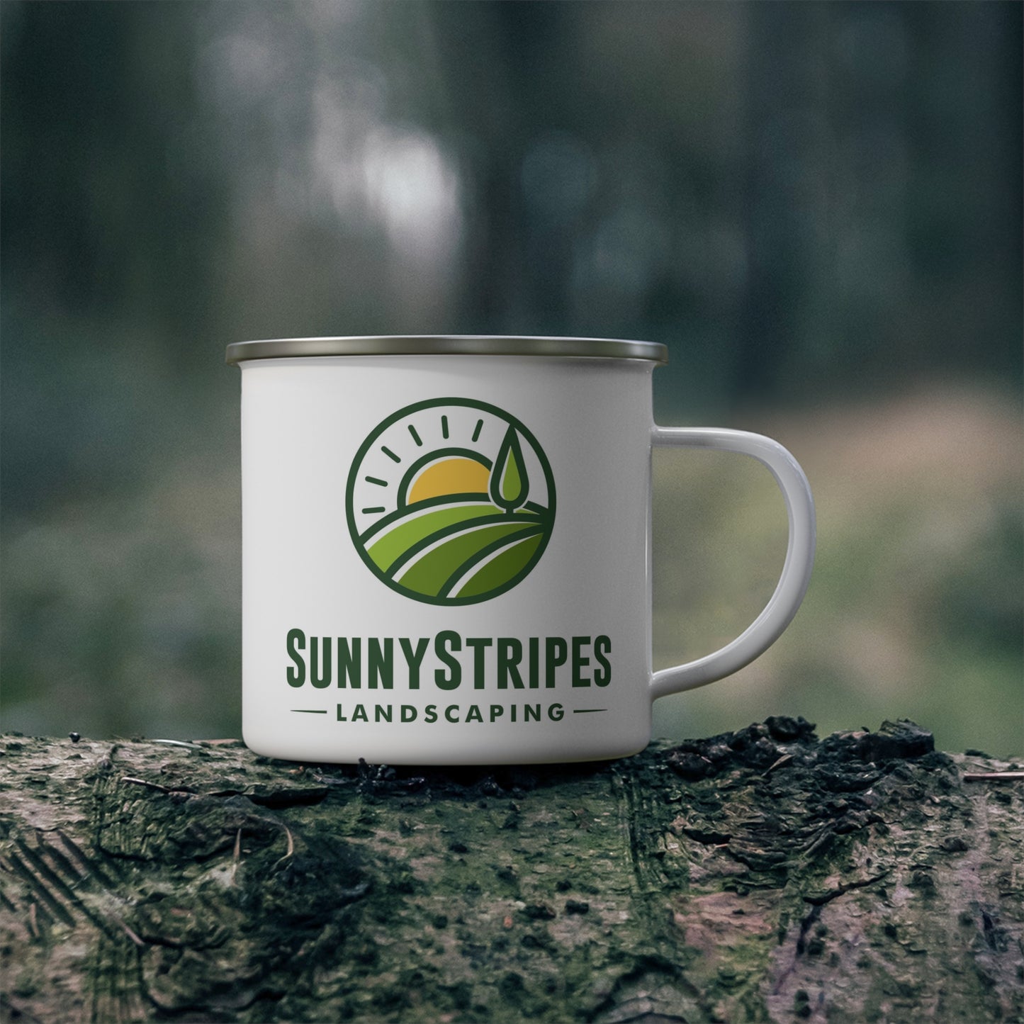 Sunny Stripes Landscaping Enamel Camping Mug - Perfect for Outdoor Enthusiasts & Nature Lovers