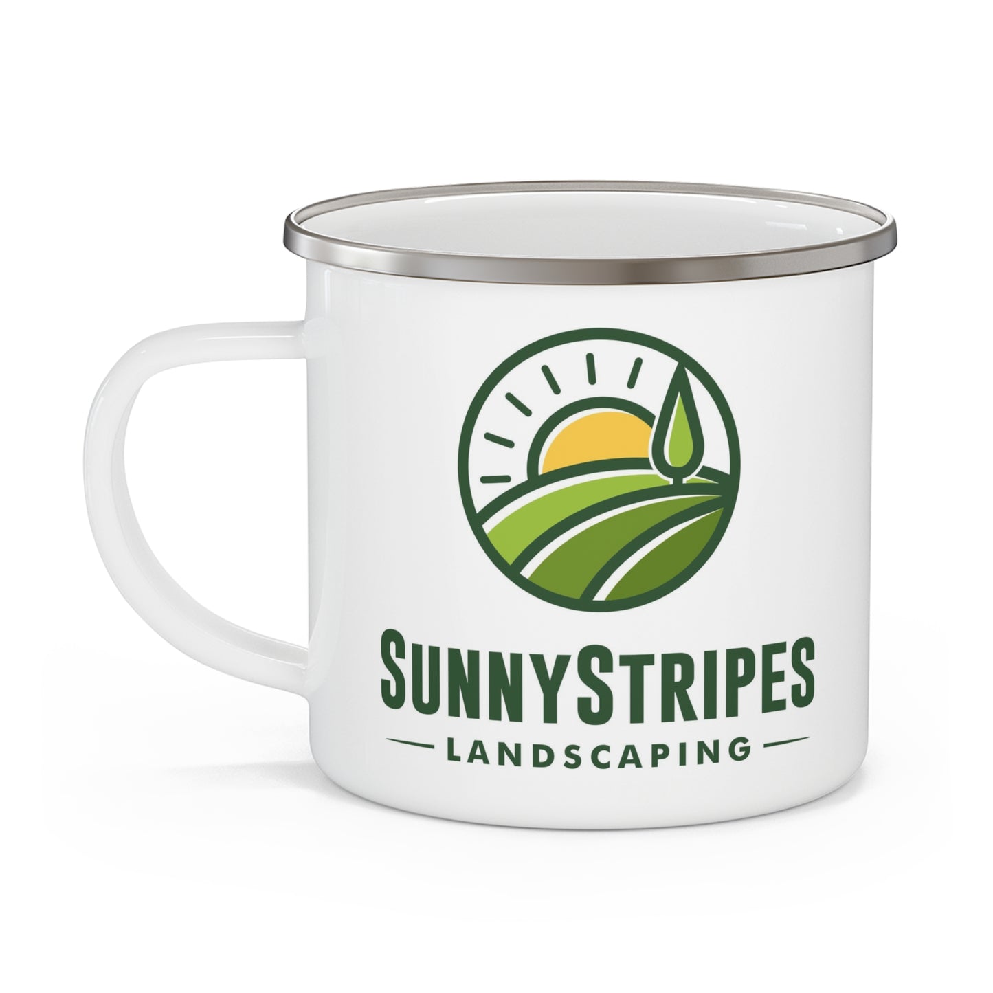 Sunny Stripes Landscaping Enamel Camping Mug - Perfect for Outdoor Enthusiasts & Nature Lovers