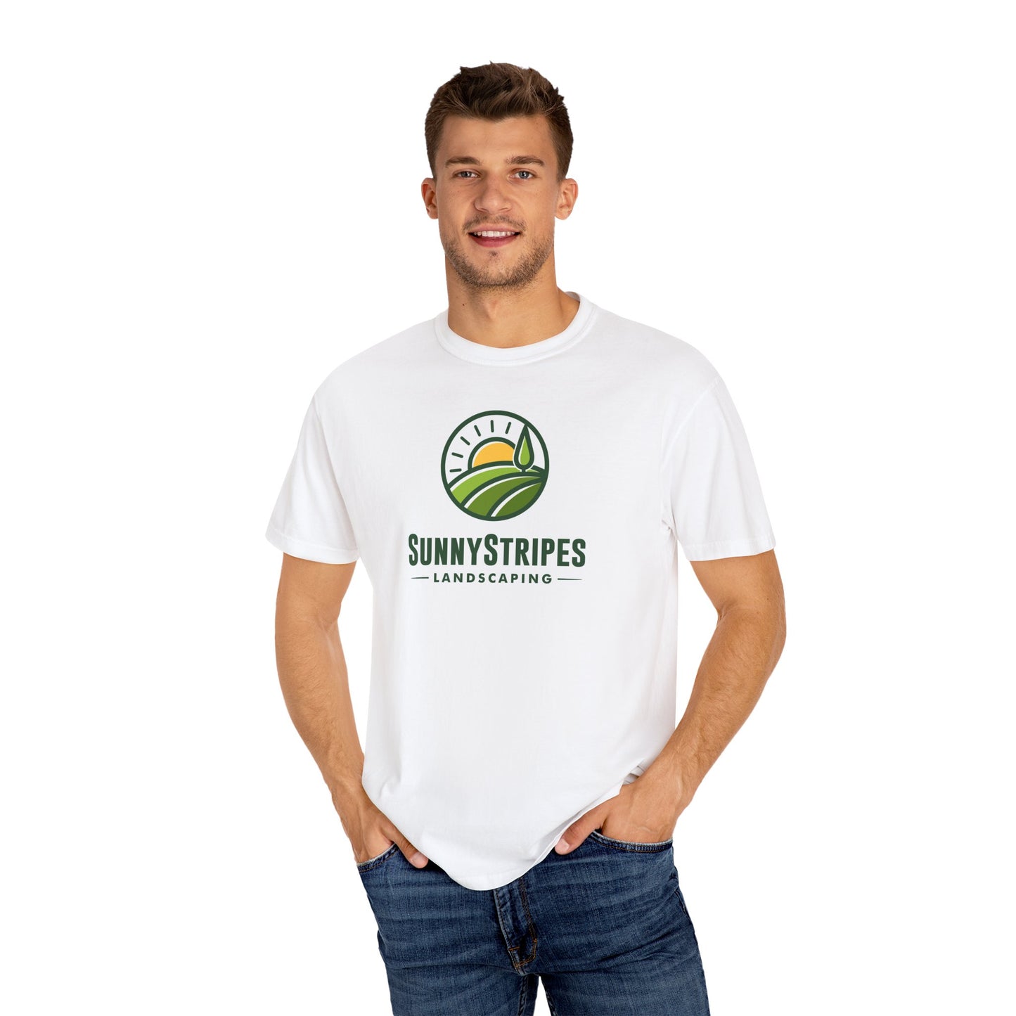 Sunny Stripes Landscape T-Shirt | Unisex Garment-Dyed Tee for Nature Lovers