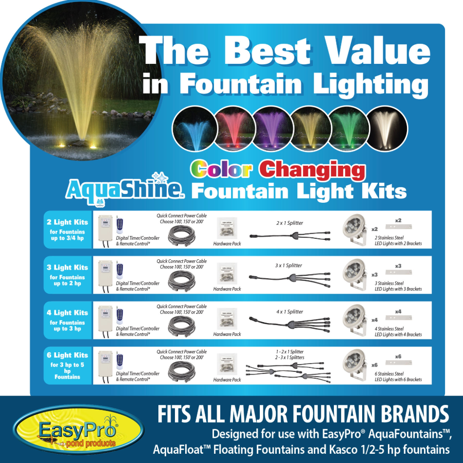 EasyPro AquaShine Stainless Steel Color Changing Light Kit - 3 Lights