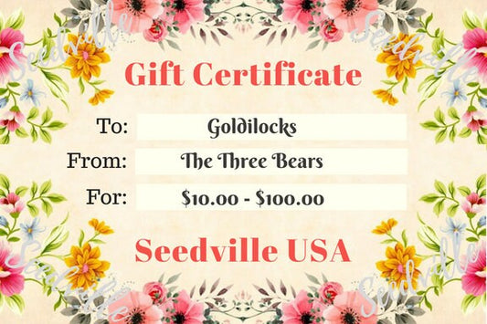Seedville USA Shop Gift Certificate - Vintage Floral Design - By Email or Postal Mail - You Choose Amount