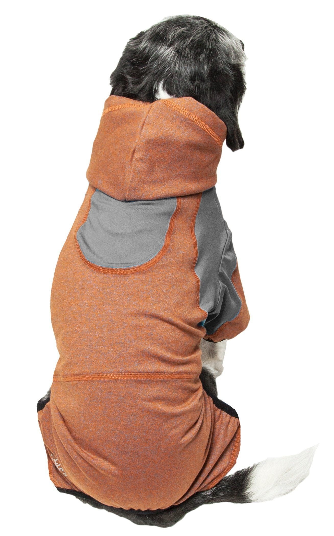 Pet Life ® Active 'Fur-Breeze' Medium-weight 4-Way-Stretch Full Body Hooded Dog Yoga sweater