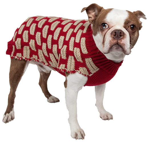 Pet Life ® Fashion Weaved Heavy Knit Designer Ribbed Turtle Neck Dog Sweater