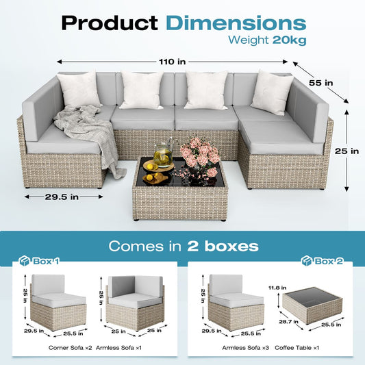 Pamapic Rattan Outdoor Sectional Couch Set (7 Pieces)