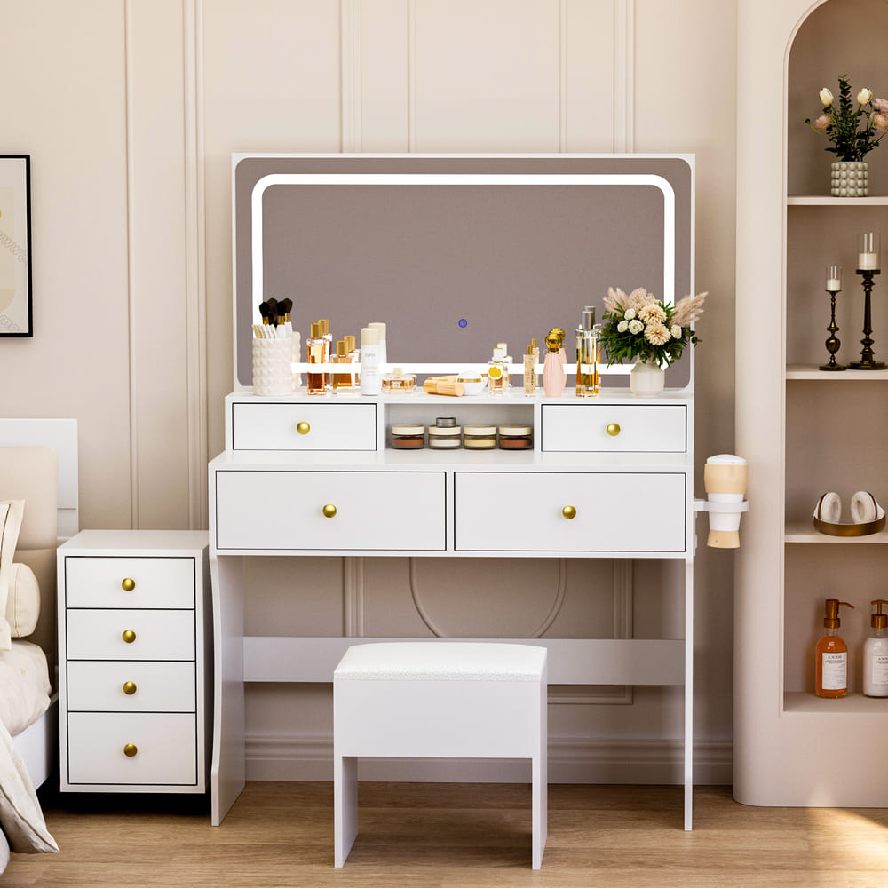 Pamapic File Cabinet Vanity Desk with 8 Drawers & Rolling Cabinet