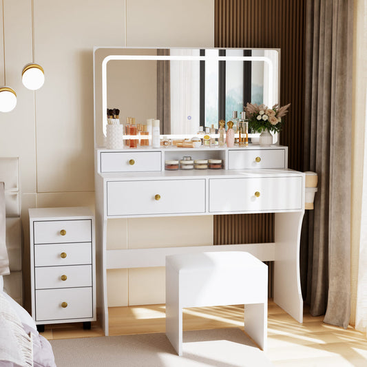 Pamapic File Cabinet Vanity Desk with 8 Drawers & Rolling Cabinet