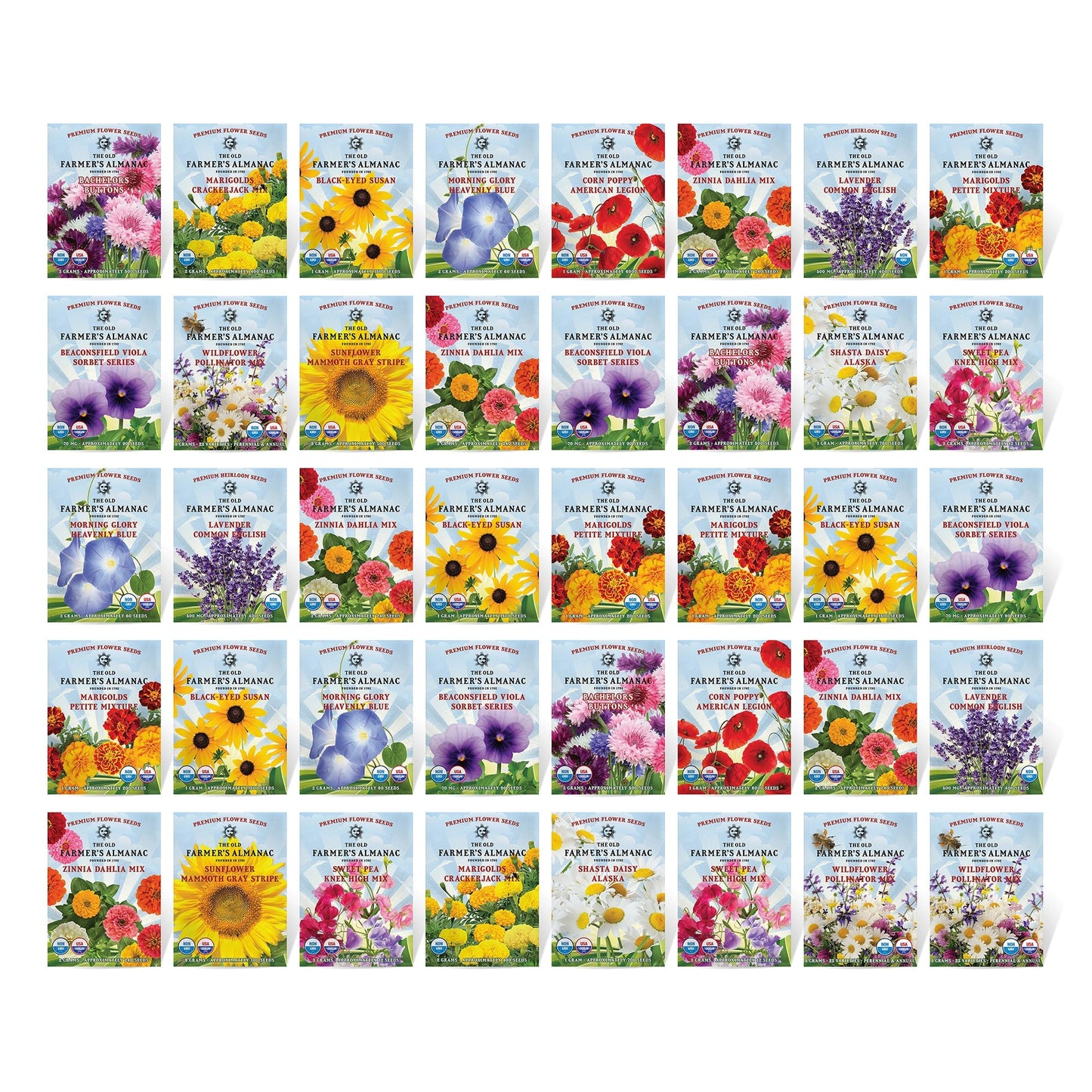 The Old Farmer's Almanac Premium Flower Seed Variety Pack - 40 Seed Packets