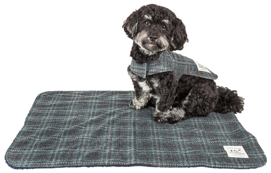 Touchdog ® 2-In-1 Windowpane Plaid Matching Dog Jacket and Reversible Dog Mat