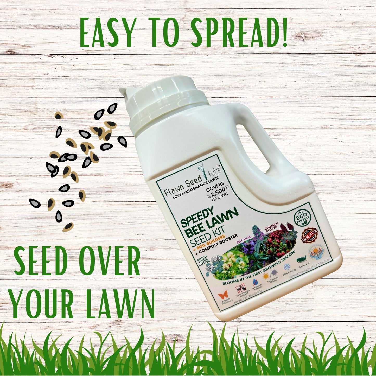 Speedy Bee Lawn Seed Kit – Quick Blooming, Pollinator-Friendly Flowering Lawn