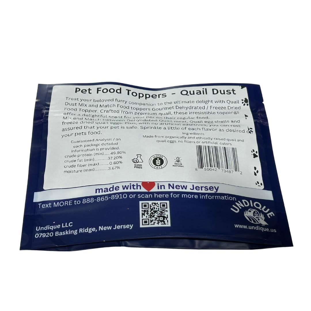 Quail Dust Dog Food Topper & Cat Food Topper - Natural Pet Food Seasoning with Quail Eggshells & Meat & Egg, Rich in Protein, Calcium, Vitamins & Minerals for Enhanced Digestion & Bone Health