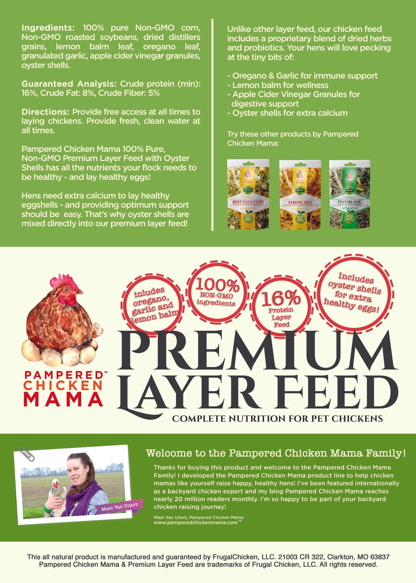 Non-GMO Herbal Layer Feed With Oregano & Garlic - [Oyster Shells Pre-mixed in]