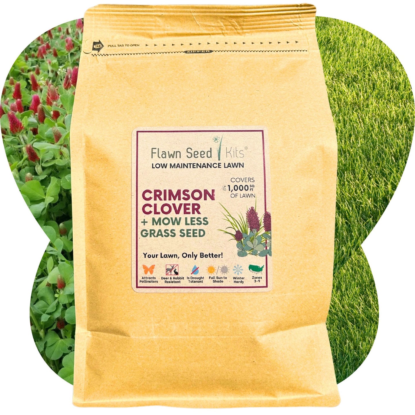 Crimson Clover + Mow Less Grass Seed