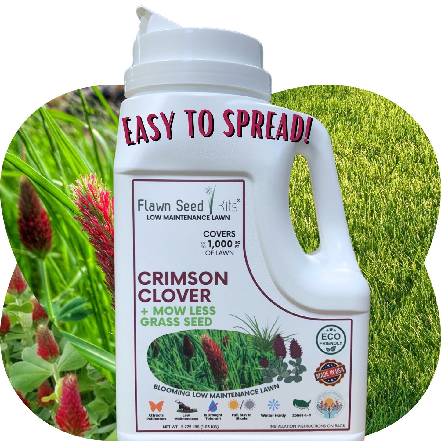 Crimson Clover + Mow Less Grass Seed