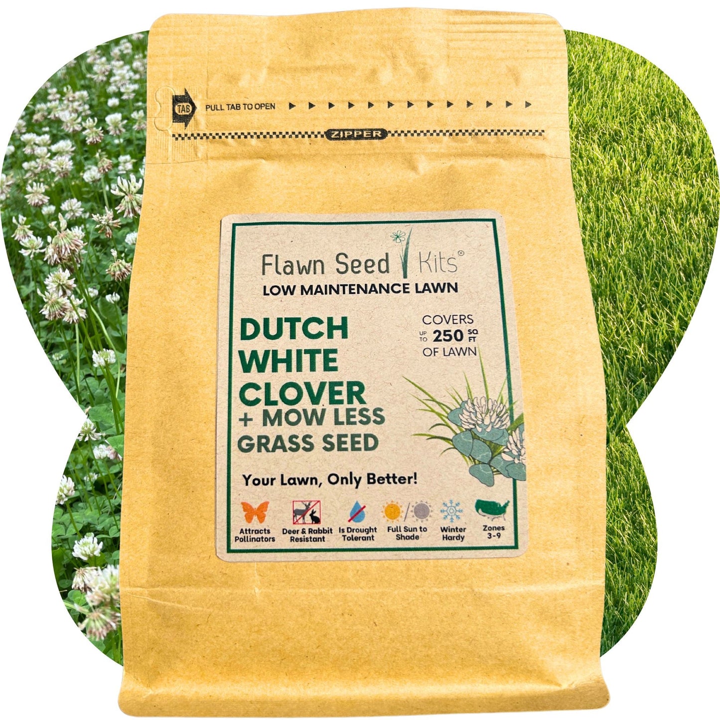 Dutch White Clover + Mow Less Grass Seed