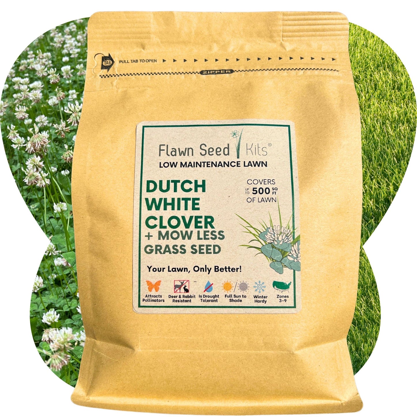 Dutch White Clover + Mow Less Grass Seed