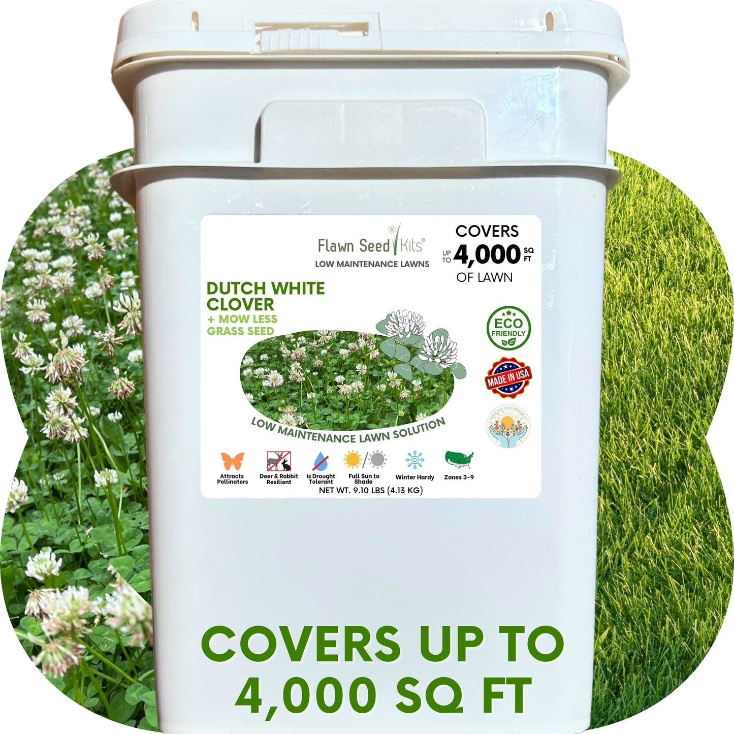 Dutch White Clover + Mow Less Grass Seed