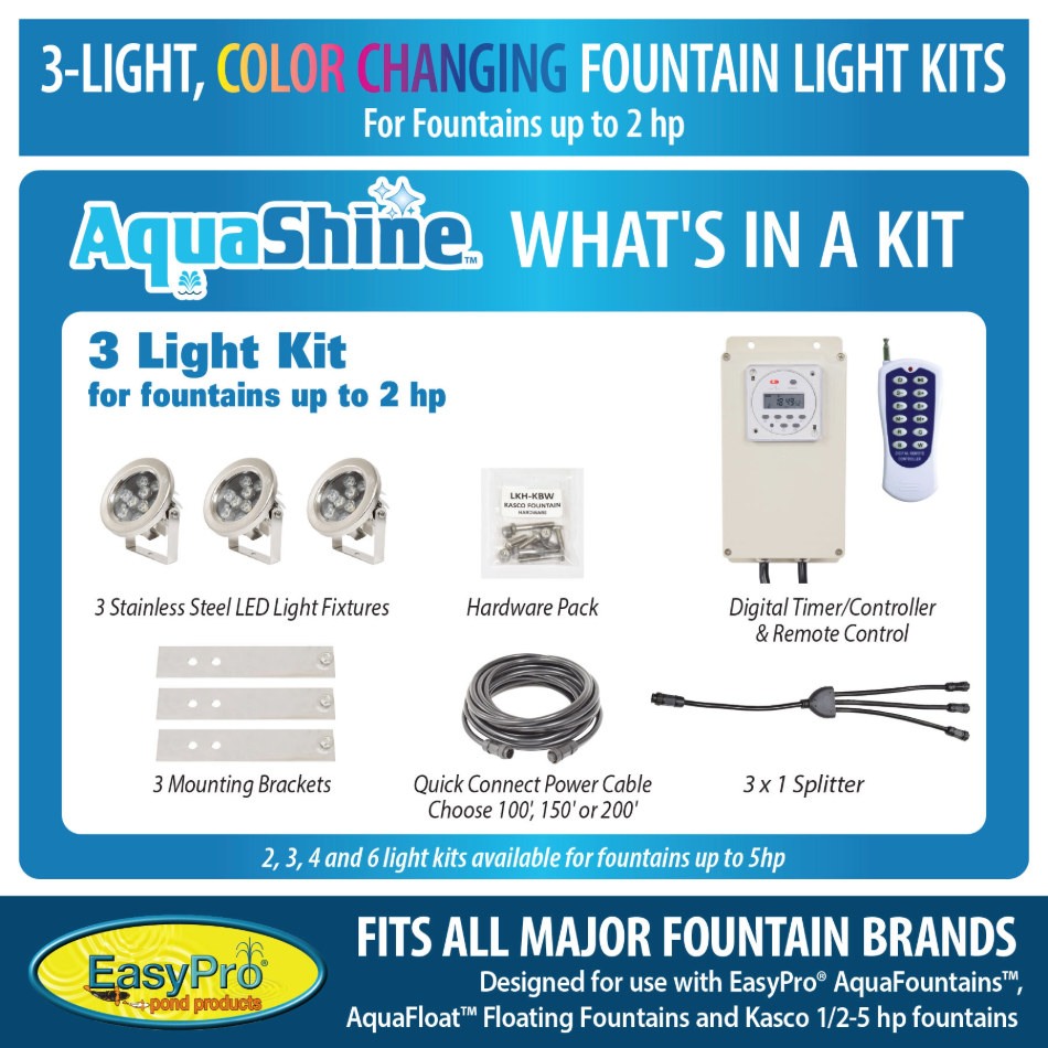 EasyPro AquaShine Stainless Steel Color Changing Light Kit - 3 Lights