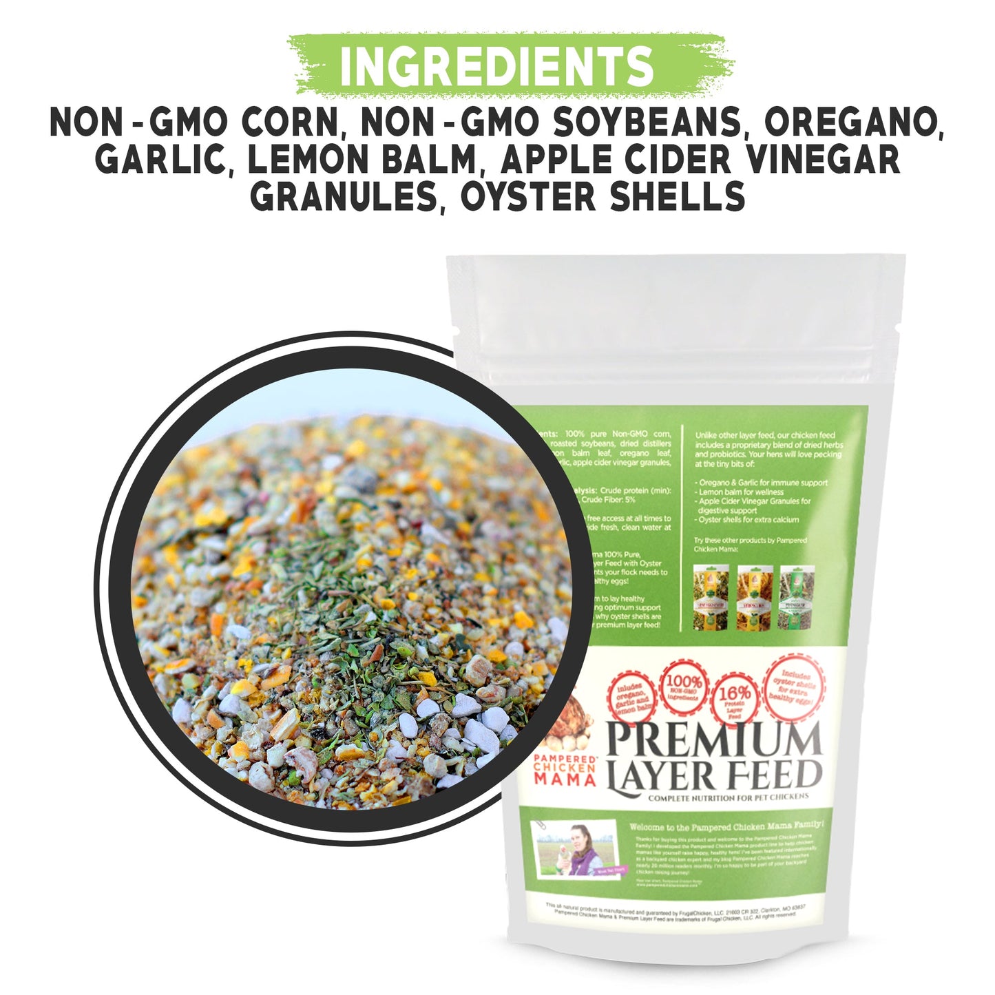 Non-GMO Herbal Layer Feed With Oregano & Garlic - [Oyster Shells Pre-mixed in]