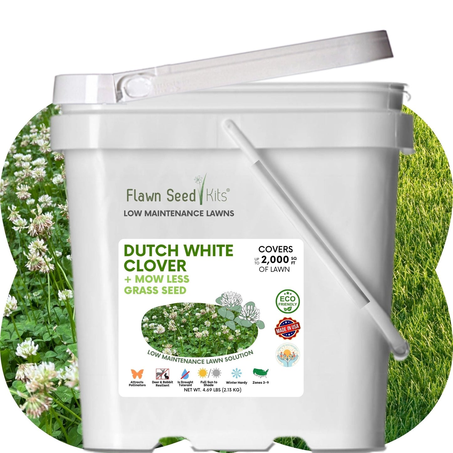 Dutch White Clover + Mow Less Grass Seed