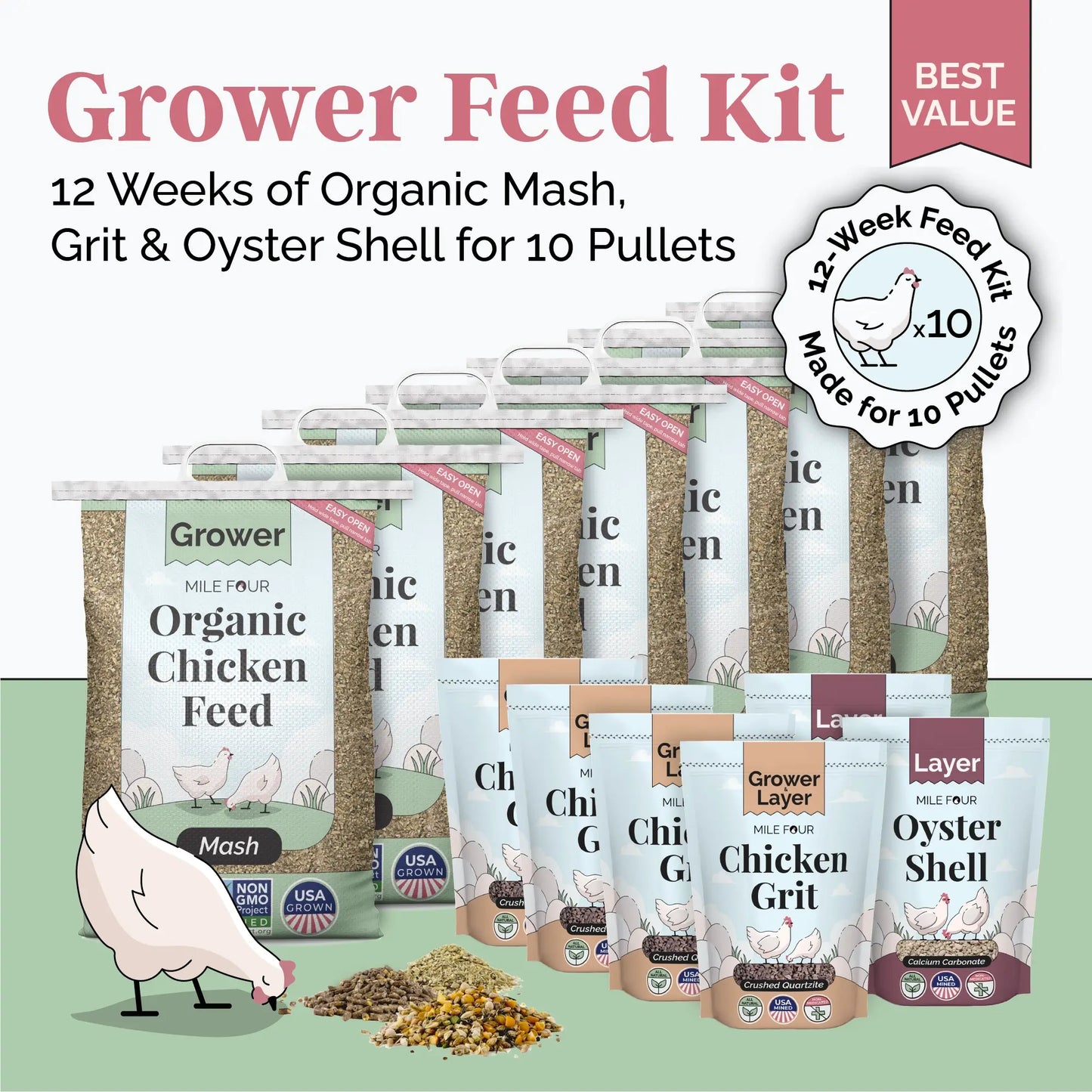 Grower Feed Kit | 12 Weeks of Organic Feed & Grit for 10 Pullets