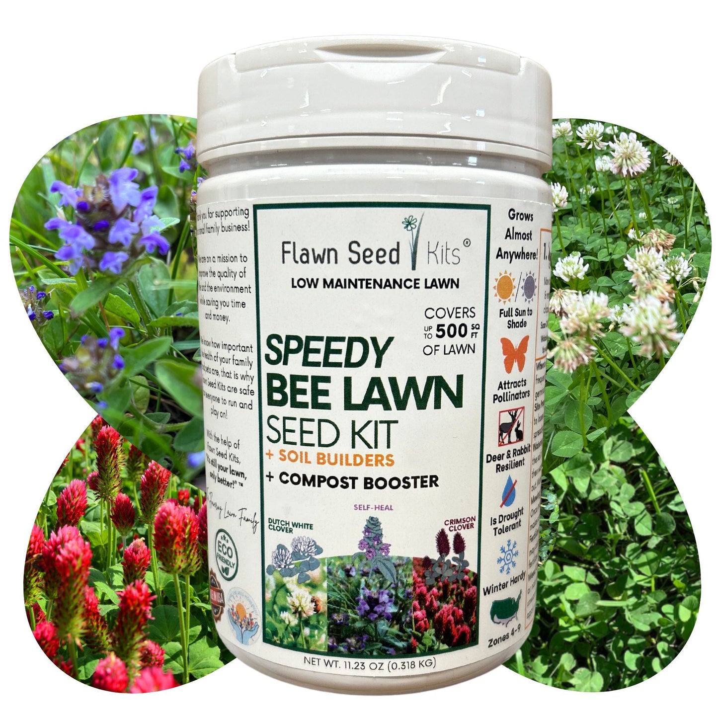 Speedy Bee Lawn Seed Kit – Quick Blooming, Pollinator-Friendly Flowering Lawn