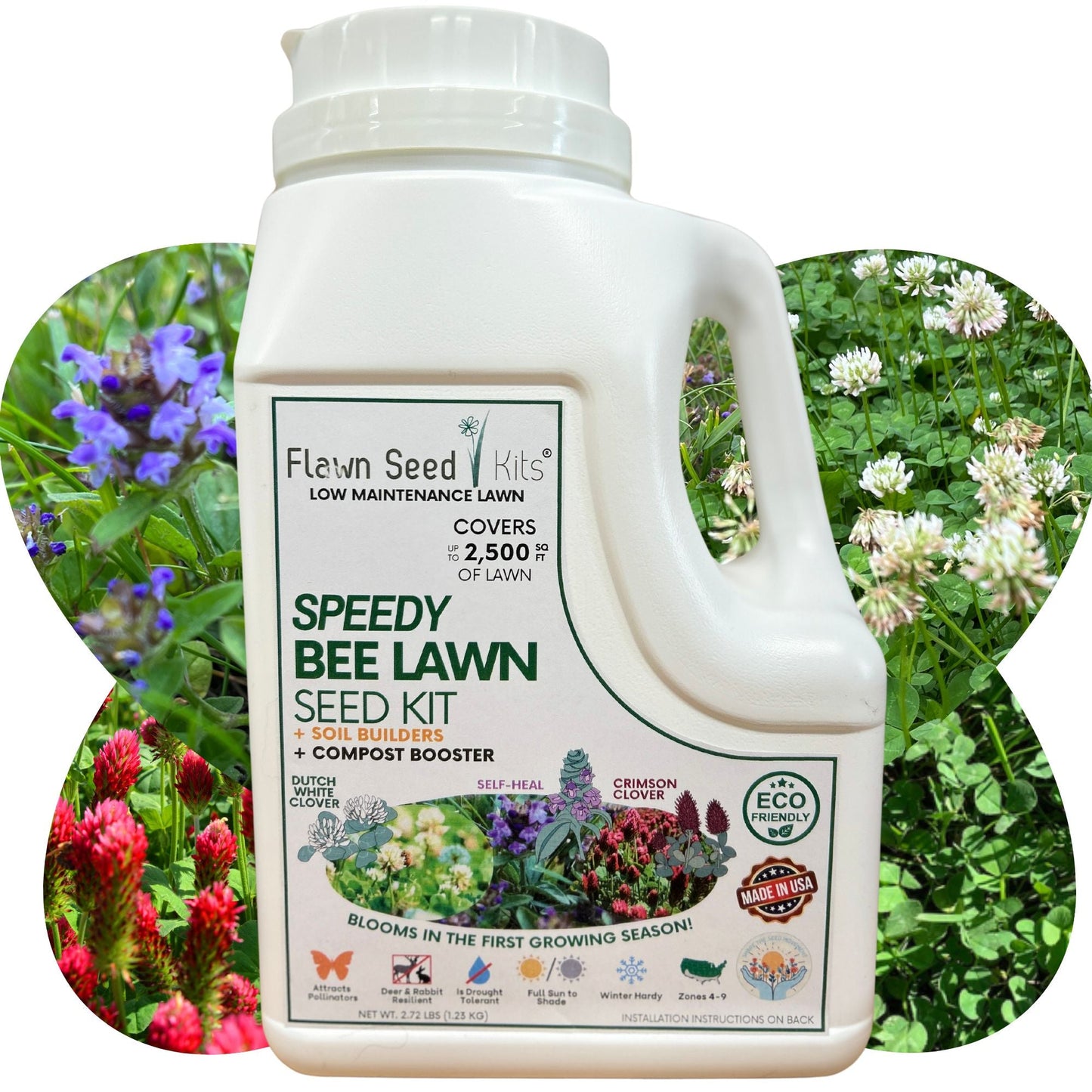 Speedy Bee Lawn Seed Kit – Quick Blooming, Pollinator-Friendly Flowering Lawn