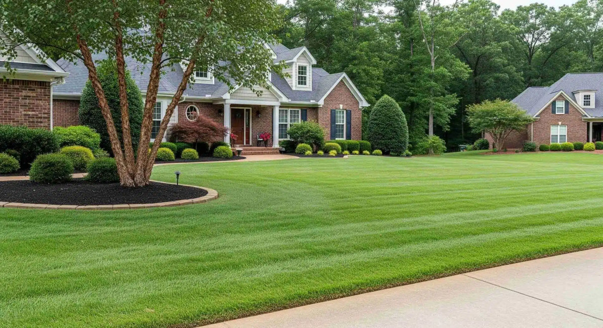 Clean front lawn and walkway after a mowing visit