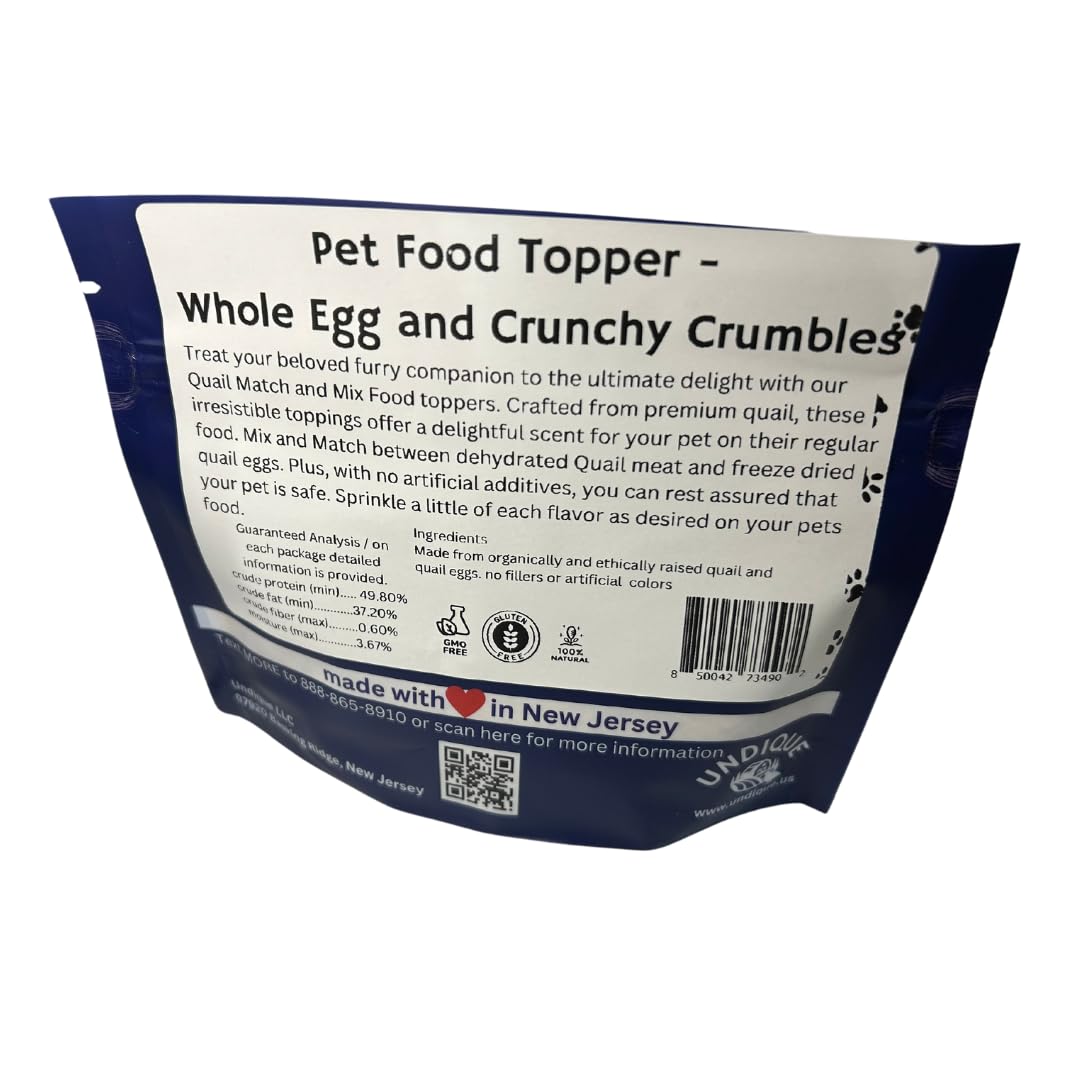 Pet Food Toppers - Whole Quail Egg and Crunchy Quail Meat Crumbles