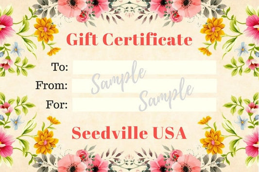 Seedville USA Shop Gift Certificate - Vintage Floral Design - By Email or Postal Mail - You Choose Amount
