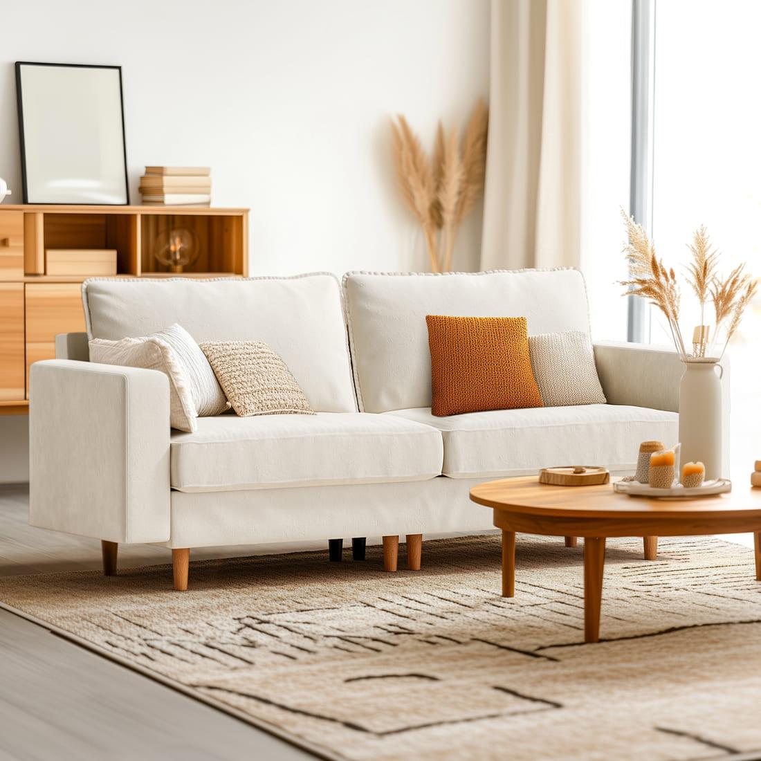 Pamapic 81" Modern Loveseat Sofa with Comfy Dutch Velvet Cushion, Cream