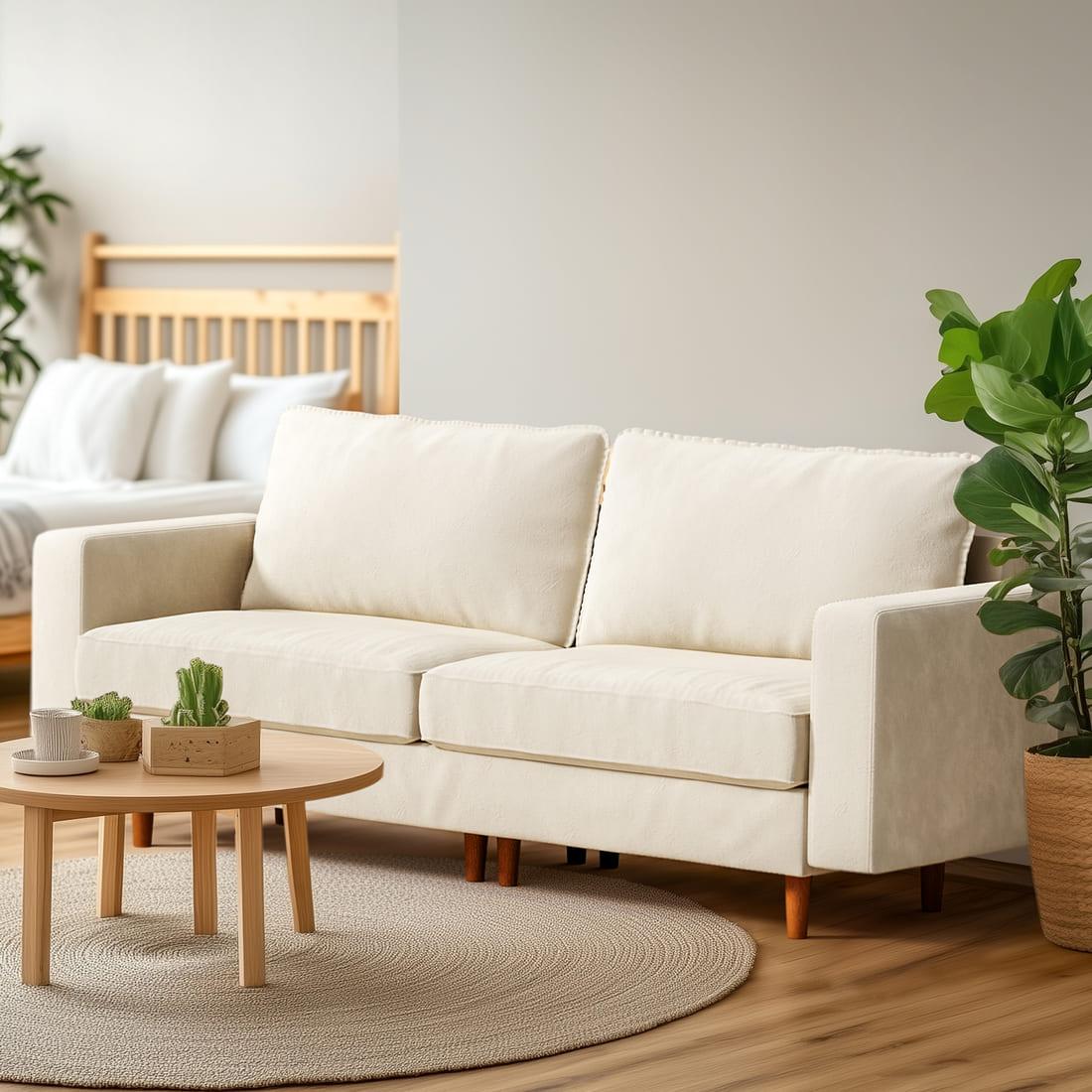 Pamapic 81" Modern Loveseat Sofa with Comfy Dutch Velvet Cushion, Cream