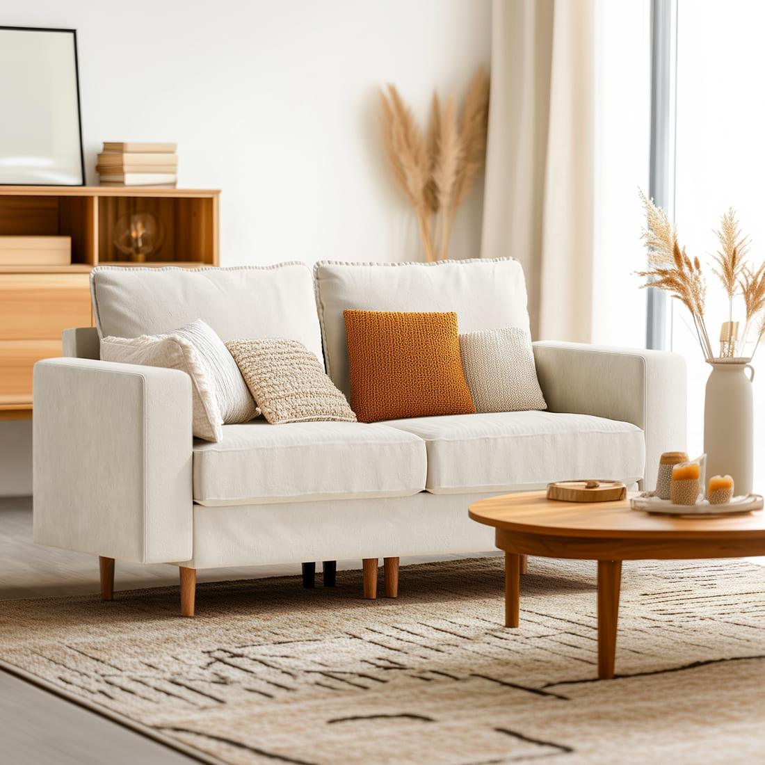 Pamapic 81" Modern Loveseat Sofa with Comfy Dutch Velvet Cushion, Cream