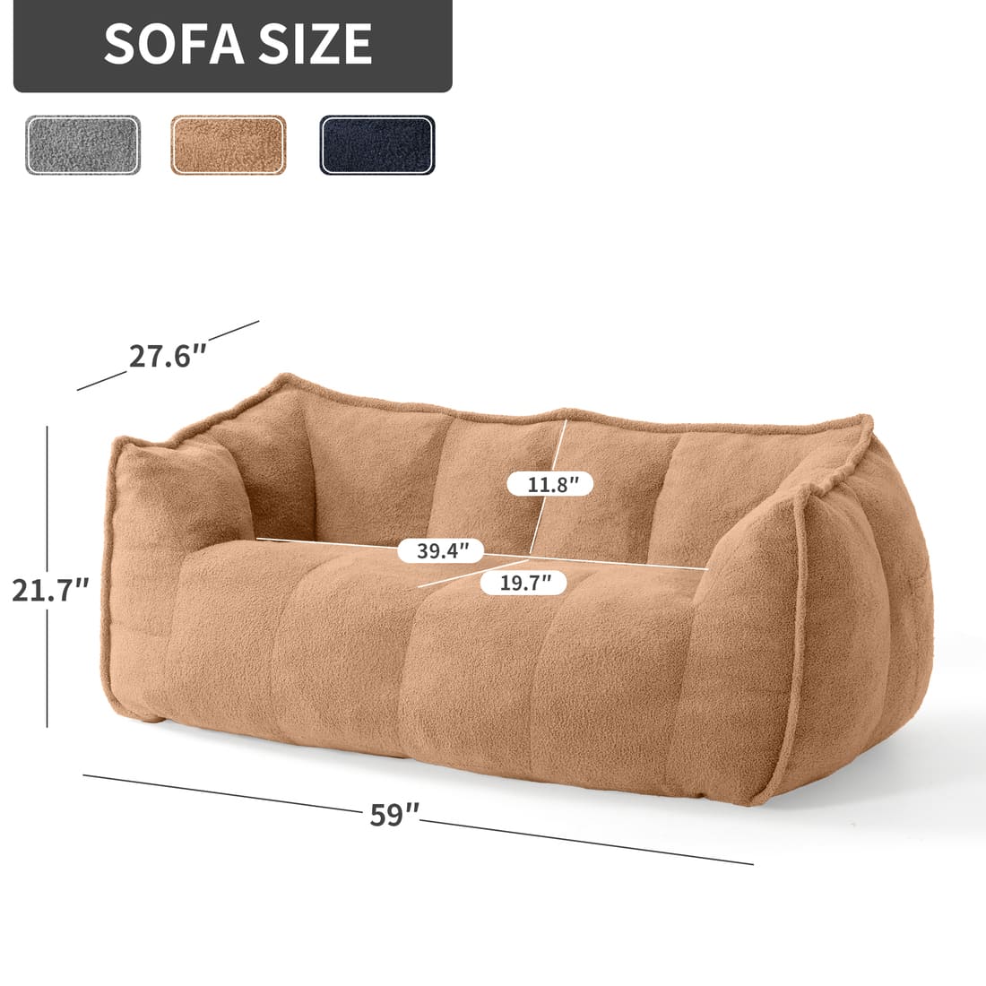 Pamapic 2-Seat Big Bean Bag Chairs for Dorm Room & Bedroom