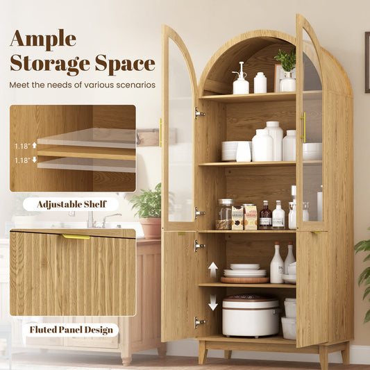 Pamapic Modern Farmhouse Arched Cabinet with Glass Doors & Adjustable Shelves