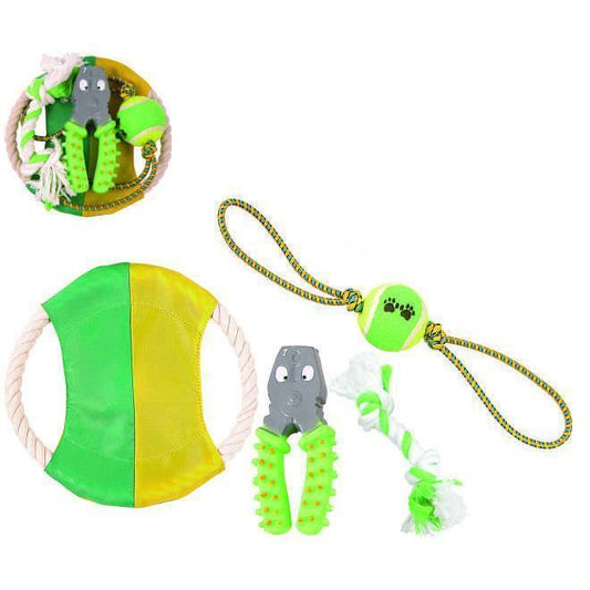 Pet Life ® 4 Piece Jute Rope and Rubberized Squeak Chew Pet Dog Toy Gift Set