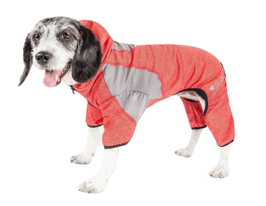 Pet Life ®  Active 'Fur-Breeze' Medium-weight 4-Way-Stretch Full Body Hooded Dog Yoga sweater