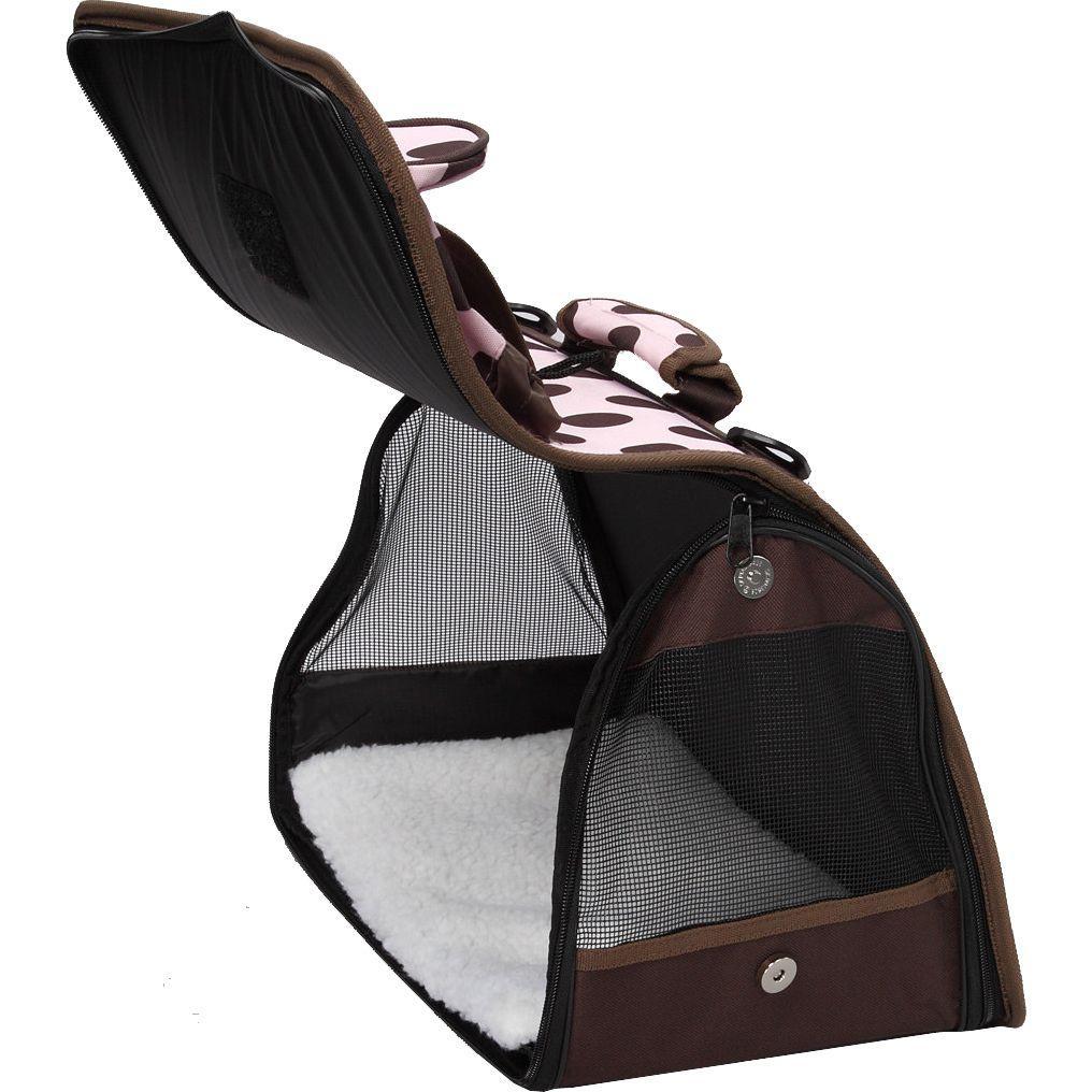 Pet Life ® Casual Polka-Dotted Airline Approved Folding Zippered Collapsible Travel Pet Dog Carrier w/ Pouch