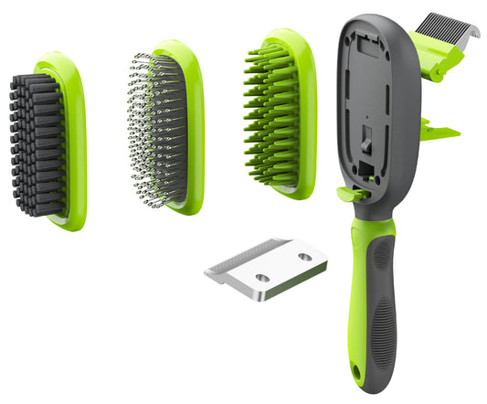 Pet Life ® 'Conversion' 5-in-1 Interchangeable Dematting and Deshedding Bristle Pin and Massage Grooming Pet Comb