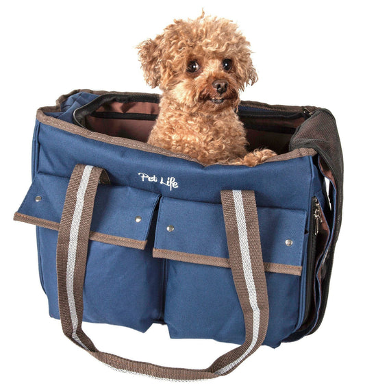 Pet Life ® Dual Snap Pocketed Fashion Designer Canvas Travel Pet Dog Carrier