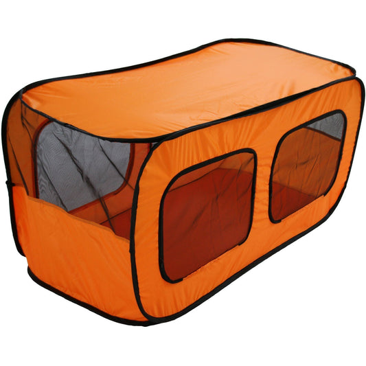 Pet Life ®  'Dual Window' Rectangular Mesh Wire-Folding Collapsible Travel Lightweight Multiple Pet Dog Crate Tent