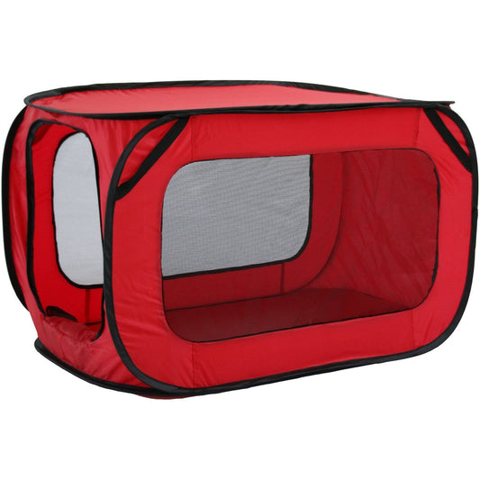 Pet Life ® 'Elongated Camping' Rectangular Mesh Wire-Folding Collapsible Travel Lightweight Pet Dog Crate Tent w/ Built-in Bottle Holder