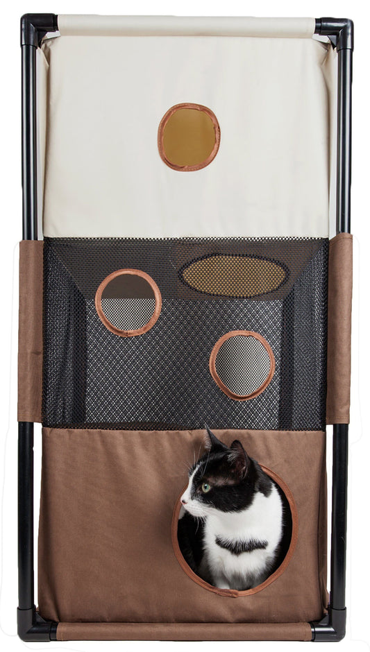 Pet Life ® 'Kitty-Square' Collapsible Travel Interactive Kitty Cat Tree Maze House Lounger Tunnel Lounge