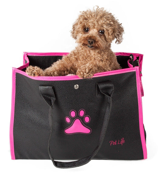 Pet Life ® 'Posh Paw' Elegant Leatherette Designer Fashion Travel Pet Dog Carrier Tote