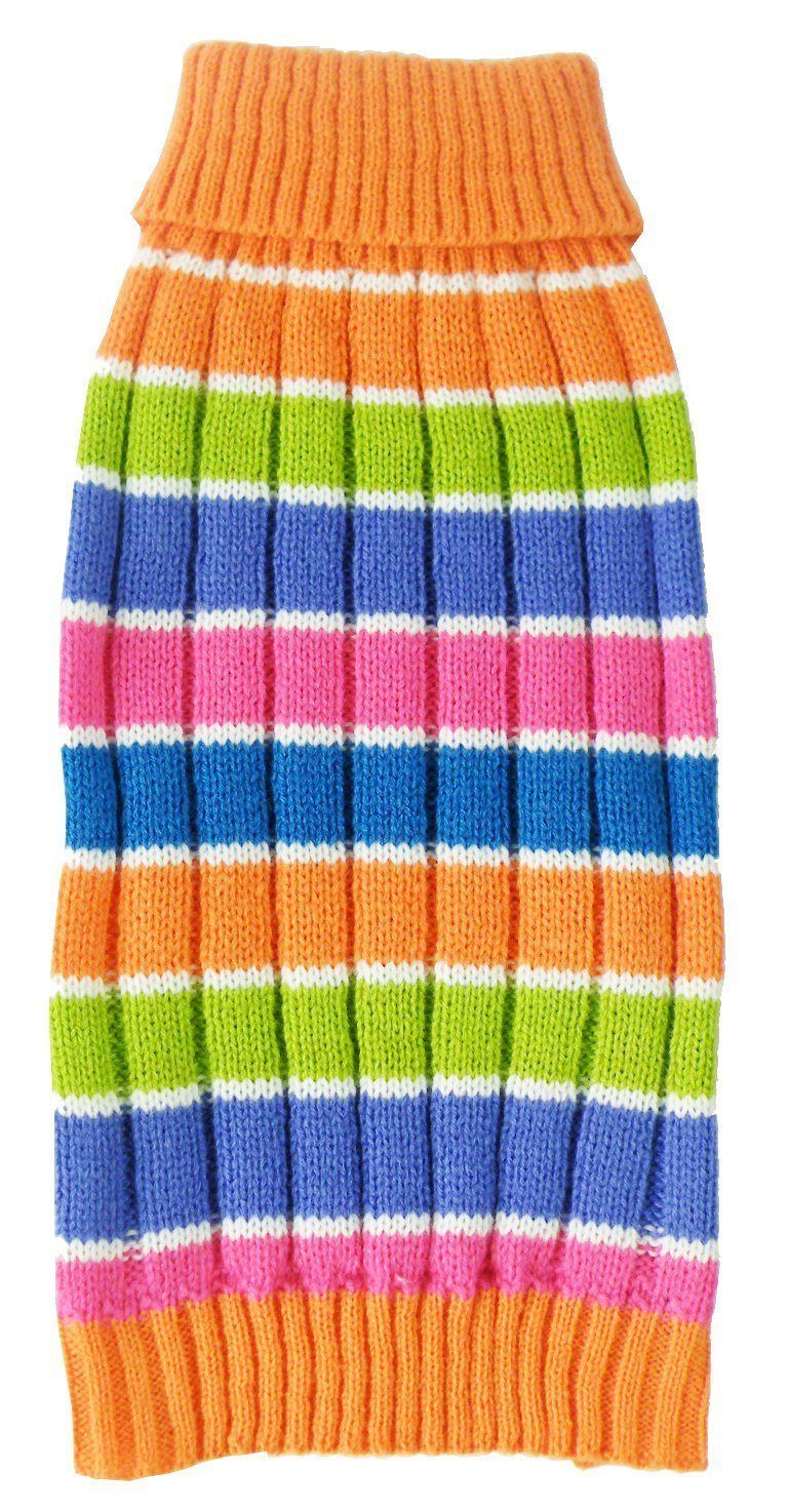 Pet Life ® 'Tutti-Beauty' Rainbow Heavy Cable Knitted Ribbed Designer Turtle Neck Dog Sweater