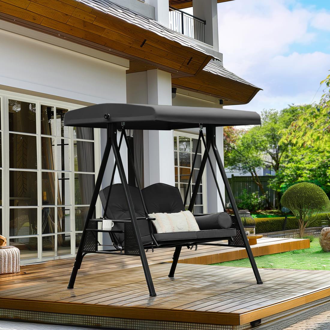 Pamapic 3-Seat Patio Swing Chair with Stand & Adjustable Canopy