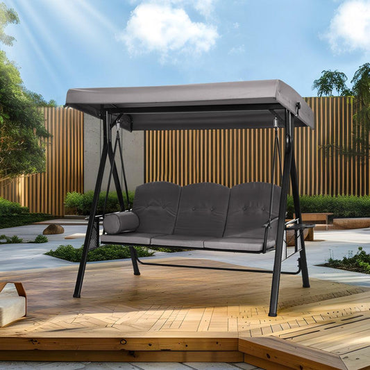 Pamapic 3-Seat Patio Swing Chair with Stand & Adjustable Canopy