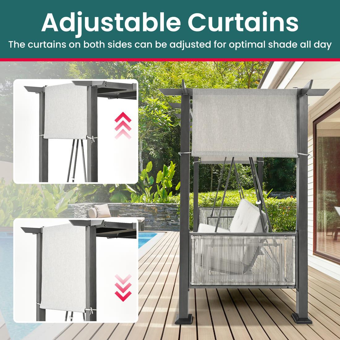 Pamapic 2 in 1 Patio Swing with 7 Pieces HDPE Dining Sets