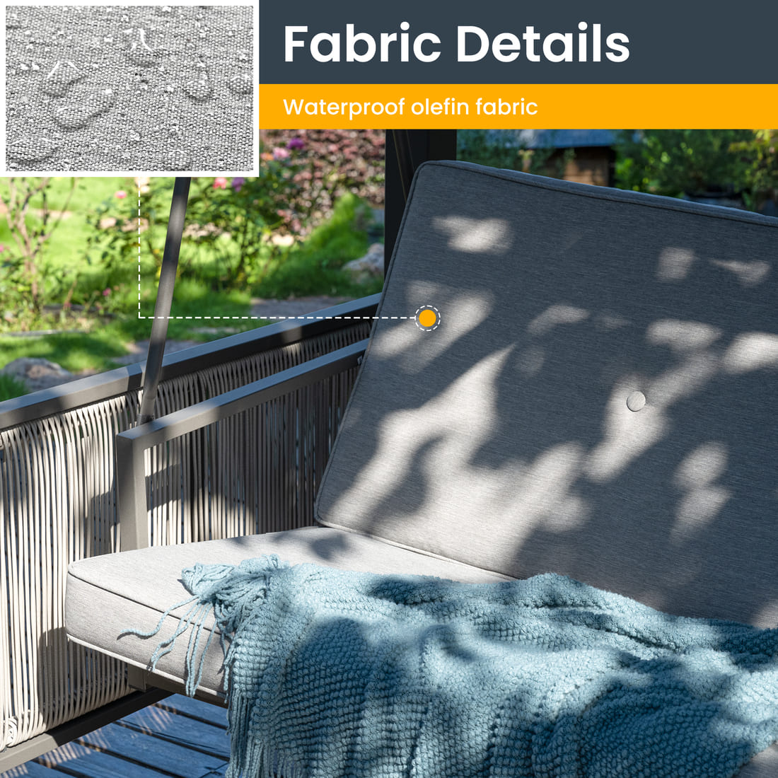 Pamapic 3-Seat Outdoor Metal Pergola Porch Swing Bed with Stand & Cushion, Gray